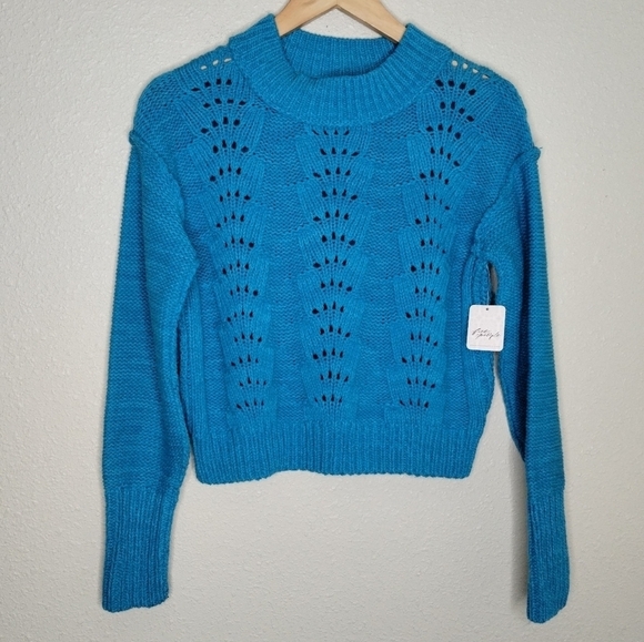 Free People Bell Song Pullover Knit Sweater Teal Blue OB1515484 Women's size XS - Picture 2 of 7